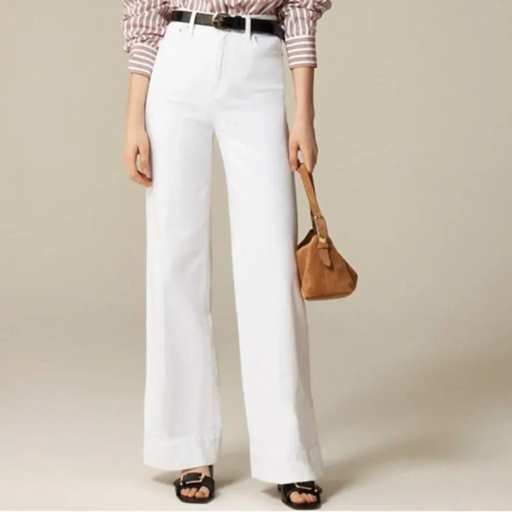 J.Crew 1996 Denim Trouser Jeans Womens 31P White High Rise Wide-leg Semi Stretch